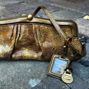 BRAHMIN Mona Clutch convertible Shoulder Purse Varigated Bronze Python Leather